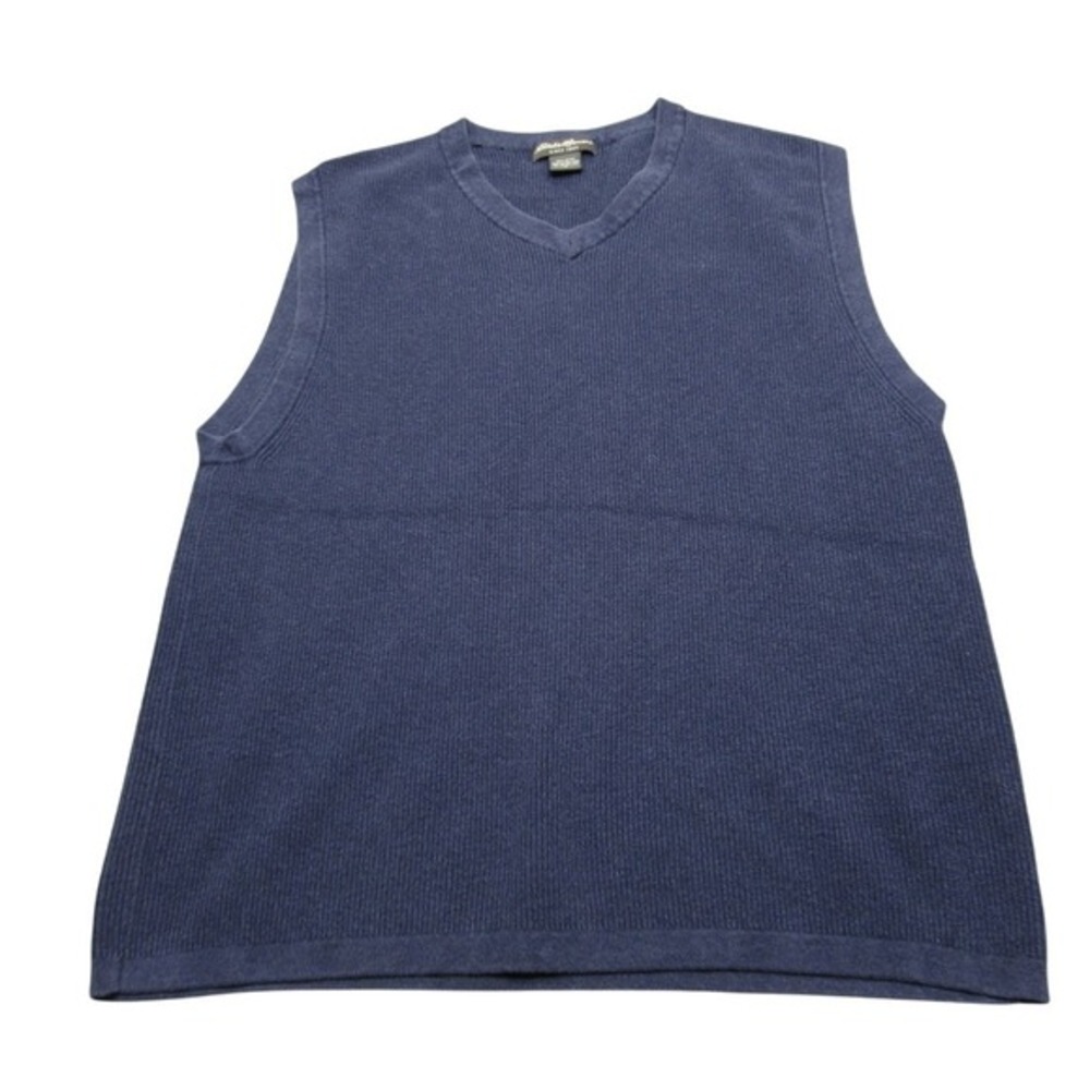 Eddie Bauer Sweater Vest Mens Medium‎ Blue V-Neck Ribbed Knit Pullover Golf